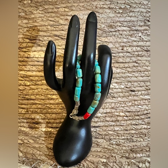 Vintage Blue Turquoise & Coral Bead Southwestern Native American Indian Style - Picture 2 of 5